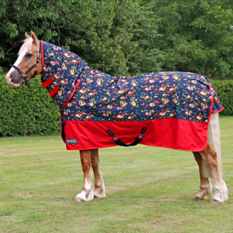 StormX Original 200g Combi Turnout Rug Thelwell Collection - Navy/Red