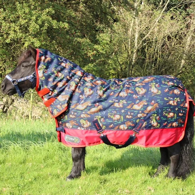 StormX Original 200g Combi Turnout Rug Thelwell Collection - Navy/Red-1