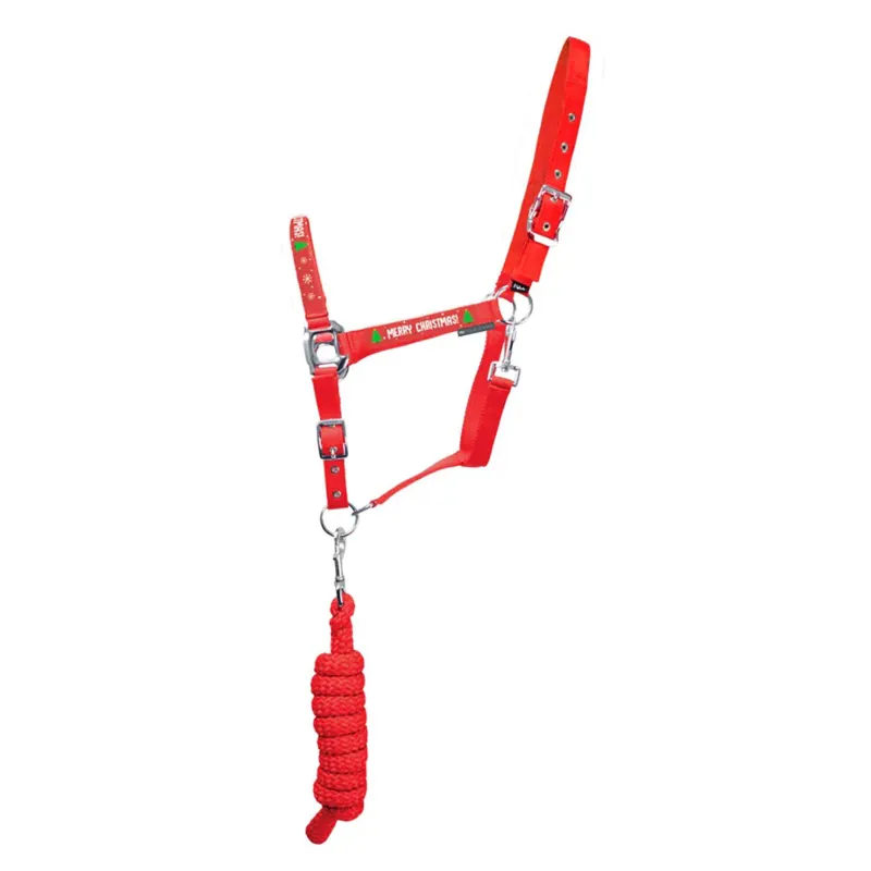Hy Equestrian Merry Christmas Head Collar and Lead Rope - Red