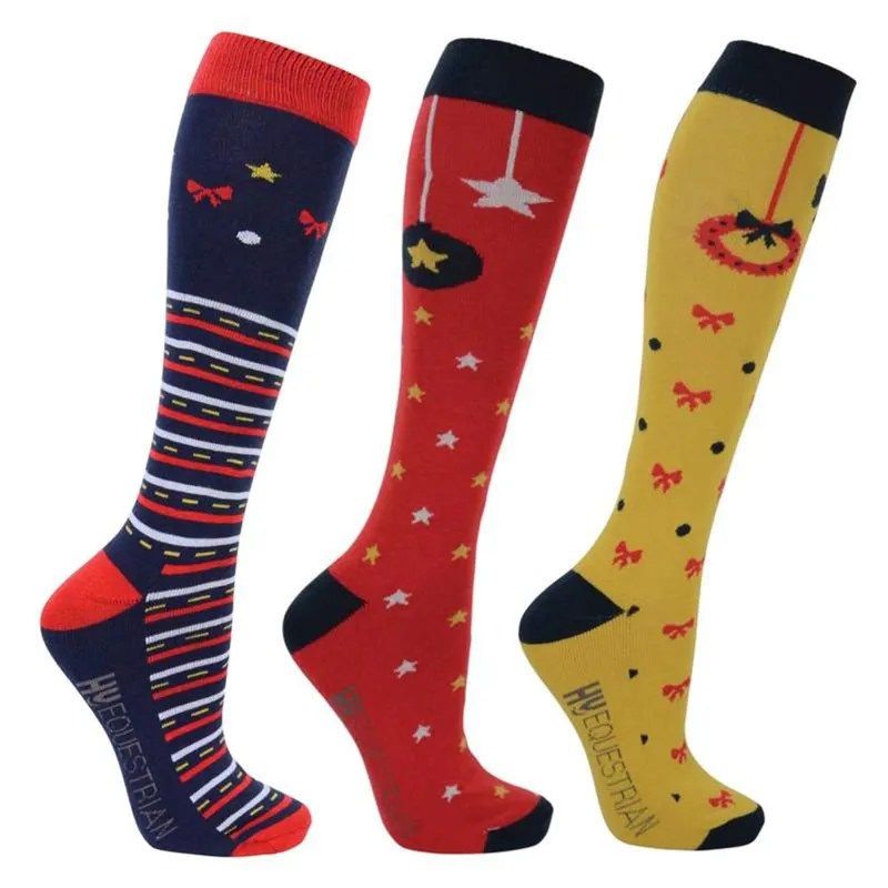 Hy Equestrian Christmas Decorations Socks - Pack of 3 - Navy/Red/Gold