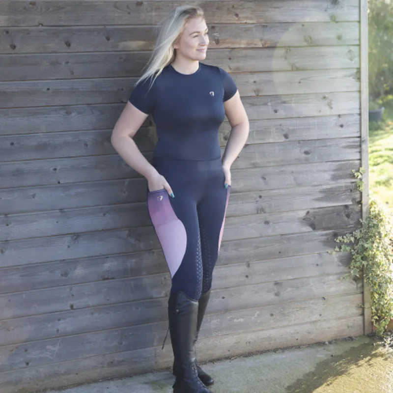 Hy Equestrian Elevate Riding Tights - Navy/Rose-2