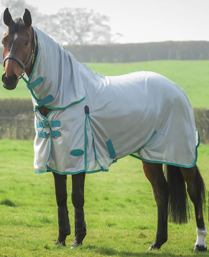 Weatherbeeta Comfitec Essential Mesh Combo Neck Fly Rug - Grey/Blue/Bright Green