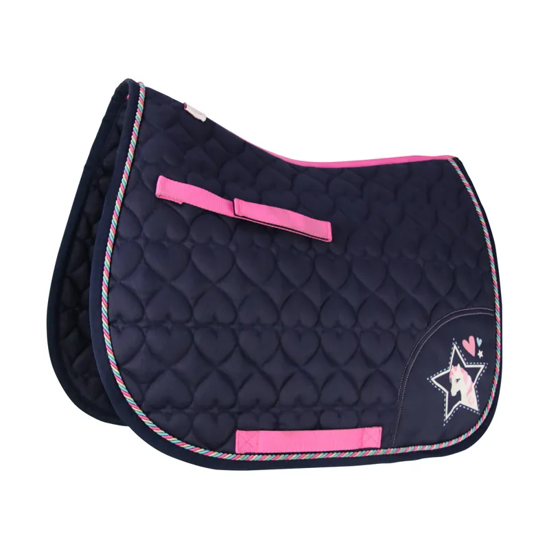 I Love My Pony Collection Saddle Pad By Little Rider - Navy/Pink