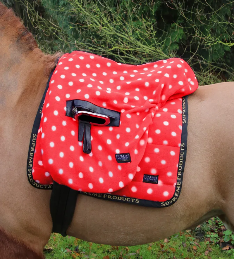 Supreme Products Ride On Dotty Fleece Saddle Cover - Rosette Red