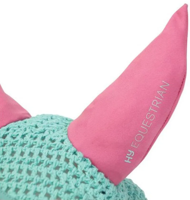 Hy Equestrian Thelwell Collection Trophy Fly Veil - Mint/Pink-1