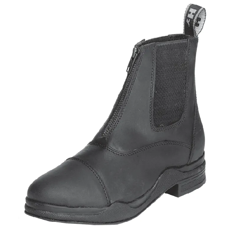 Hy Equestrian Wax Leather Zip Jodhpur Boot - Black