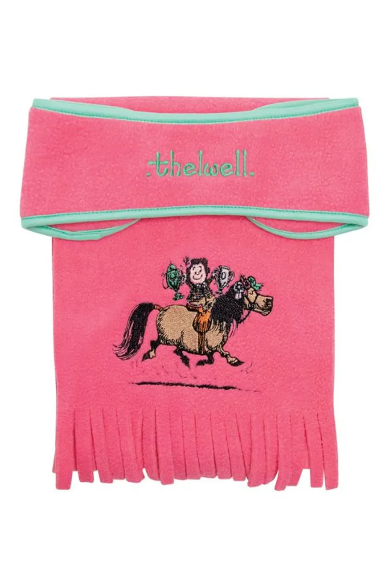 Hy Equestrian Thelwell Collection Trophy Fleece Headband and Scarf Set - Mint/Pink