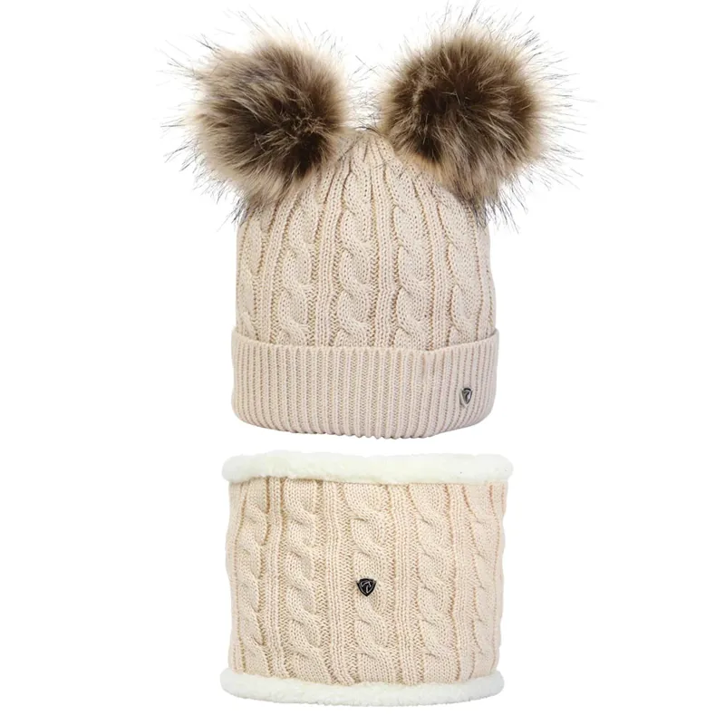 Hy Equestrian Morzine Children's Hat And Snood Set - Beige