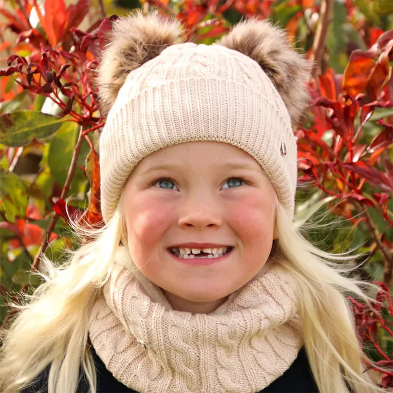 Hy Equestrian Morzine Children's Hat And Snood Set - Beige-1