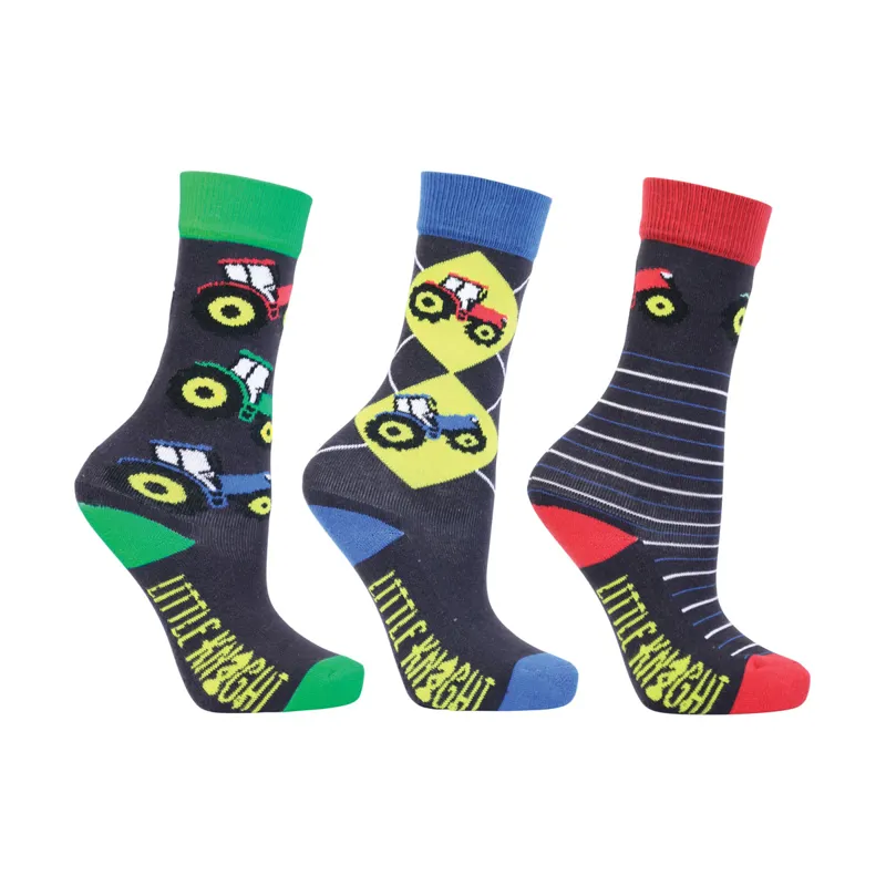 Little Knight Tractor Collection Socks - Pack of 3 - Charcoal Grey/Red