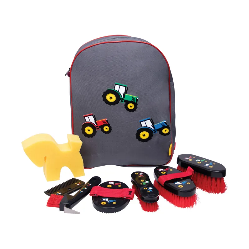 Little Knight Tractor Collection Complete Grooming Kit Rucksack - Charcoal Grey/Red