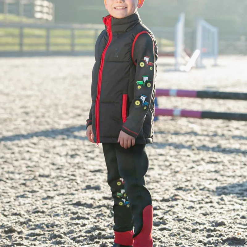 Little Knight Tractor Collection Riding Tights - Charcoal Grey/Red-1