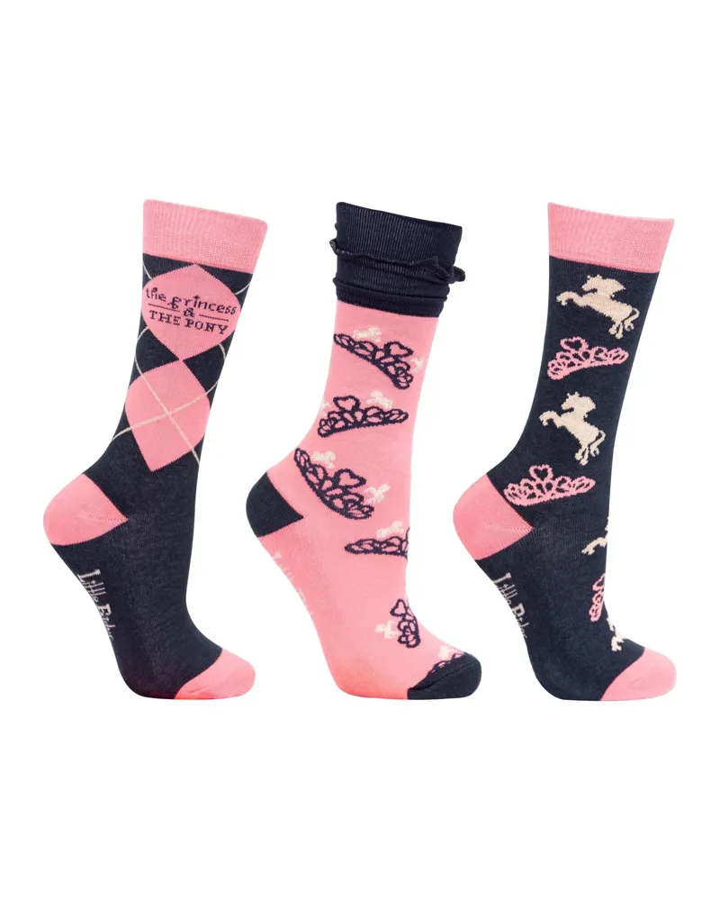The Princess and The Pony Socks by Little Rider - Pack of 3 - Navy/Peach