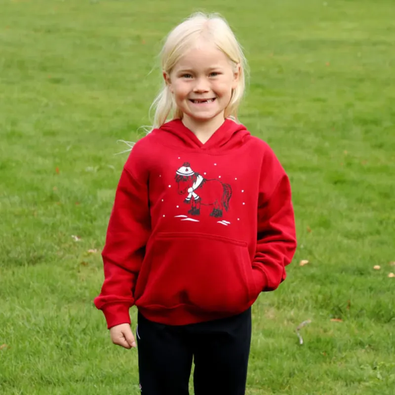 British Country Collection Christmas Snow Pony Glittering Hoodie - Red