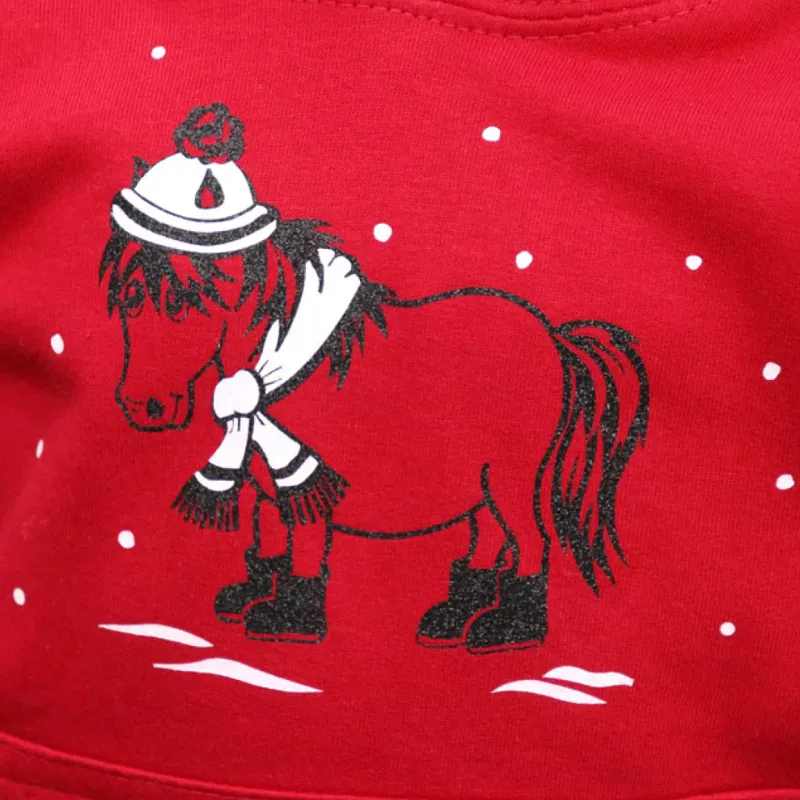 British Country Collection Christmas Snow Pony Glittering Hoodie - Red-1