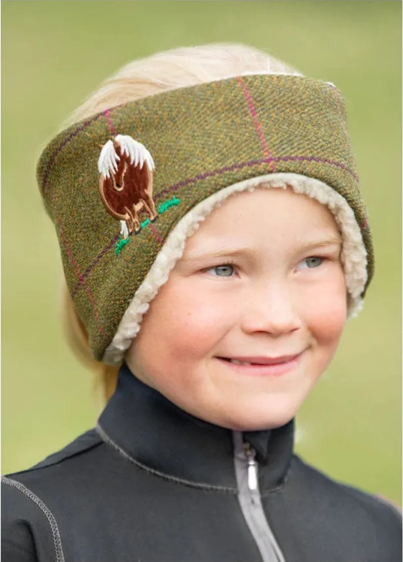 British Country Collection Fat Pony Childrens Tweed Headband - Olive Tweed