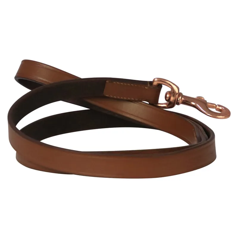 Benji and Flo Deluxe Padded Leather Dog Lead - Tan/Rose Gold
