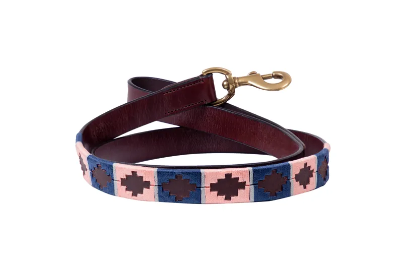 Benji and Flo Sublime Polo Leather Dog Lead - Navy/Rose
