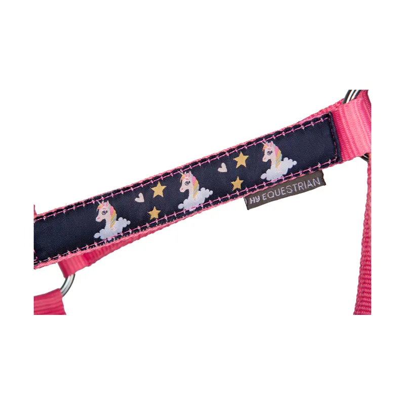 Hy Equestrian Unicorn Magic Head Collar and Lead Rope Set - Navy/Pink-1
