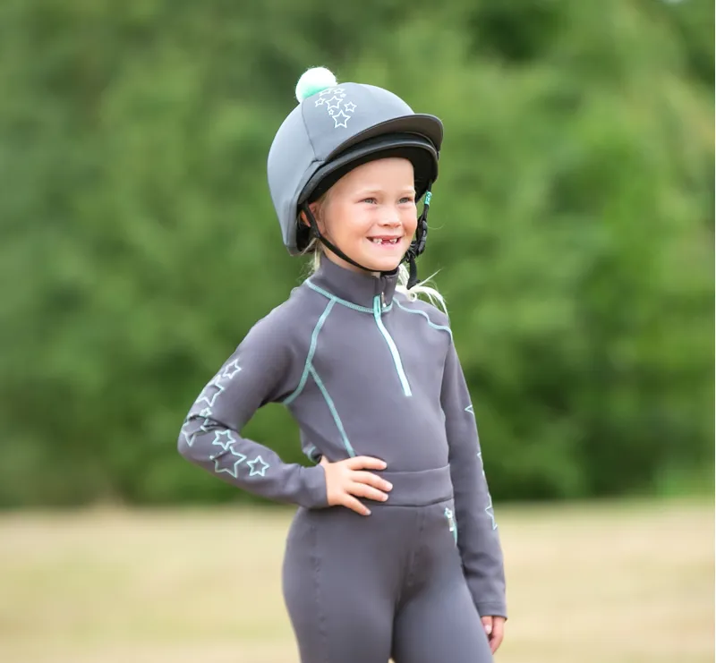 Hy Equestrian Stella Children's Base Layer - Charcoal/Mint-1