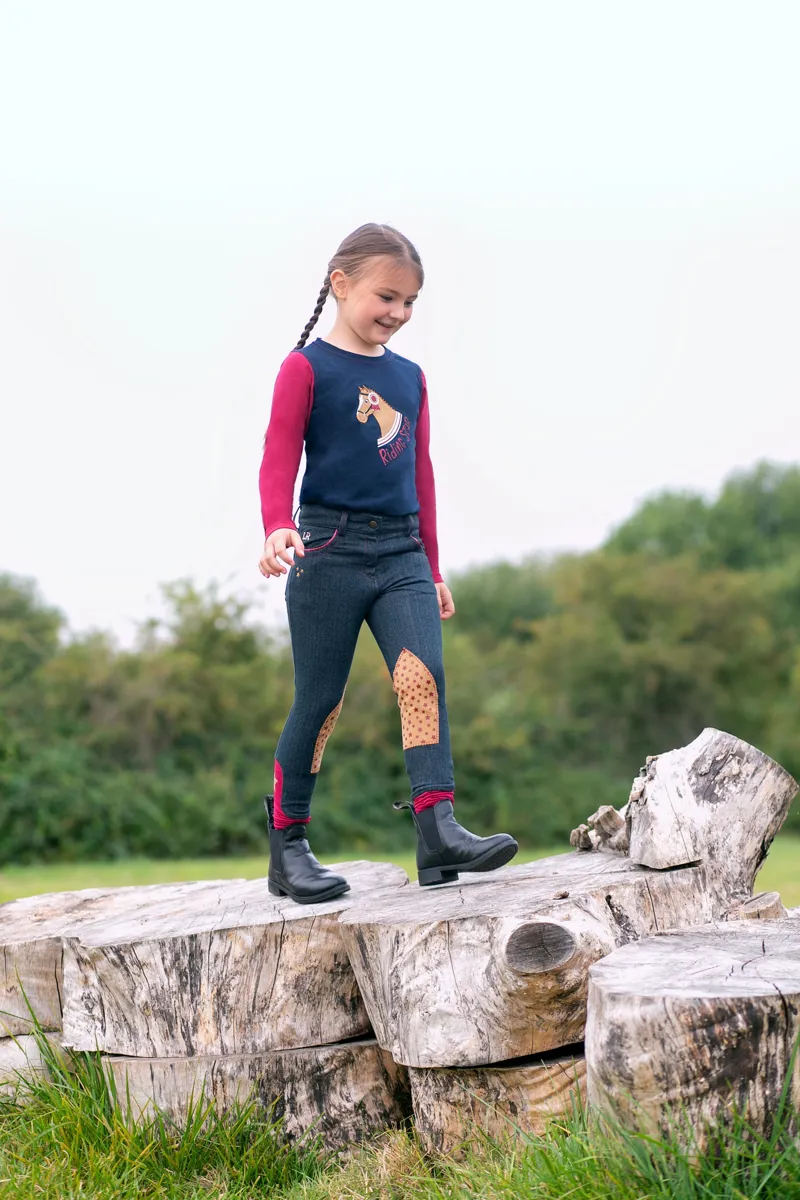 Hy Equestrian Riding Star Collection Long Sleeve T-Shirt by Little Rider - Navy/Burgundy-2