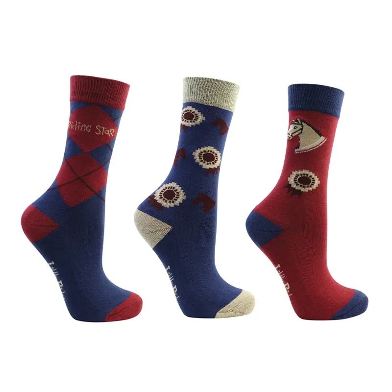 Little Rider Riding Star Collection Socks - Pack Of 3 - Navy/Burgundy