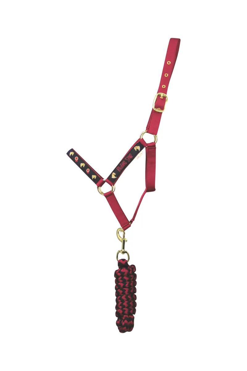 Little Rider Riding Star Collection Head Collar and Lead Rope Set - Navy/Burgundy