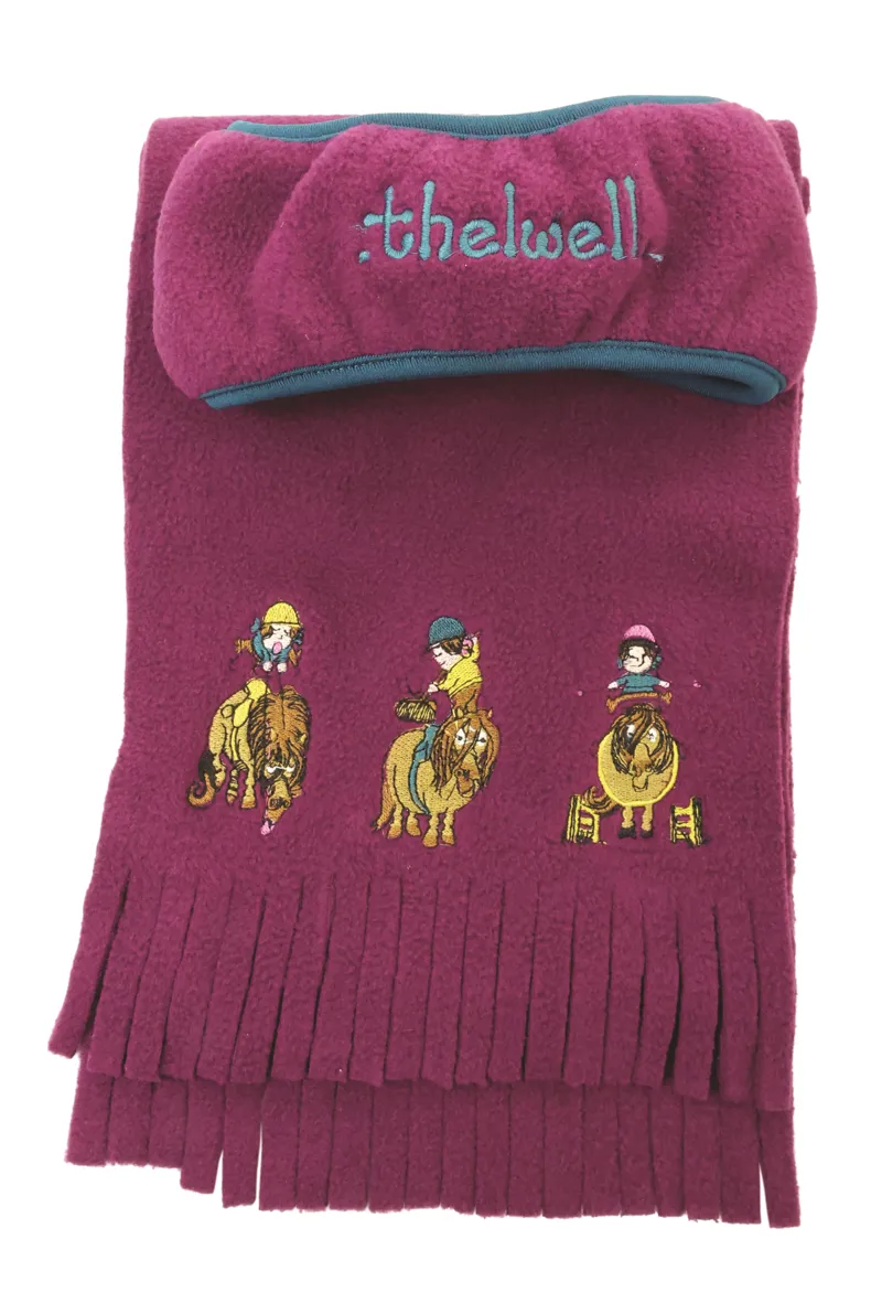 Hy Equestrian Thelwell Collection Pony Friends Fleece Headband and Scarf Set - Purple/Blue