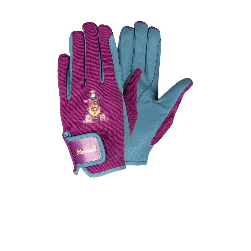 Hy Equestrian Thelwell Collection Pony Friends Riding Gloves - Purple/Blue-1