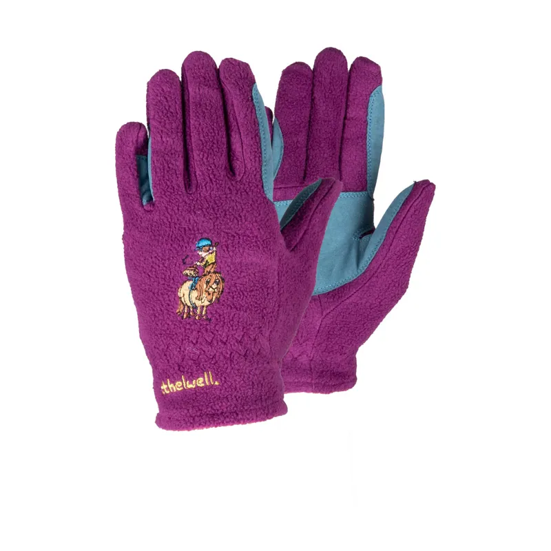 Hy Equestrian Thelwell Collection Pony Friends Fleece Riding Gloves - Imperial Purple/Pacific Blue 