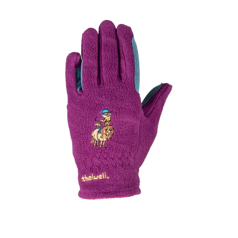 Hy Equestrian Thelwell Collection Pony Friends Fleece Riding Gloves - Imperial Purple/Pacific Blue -1