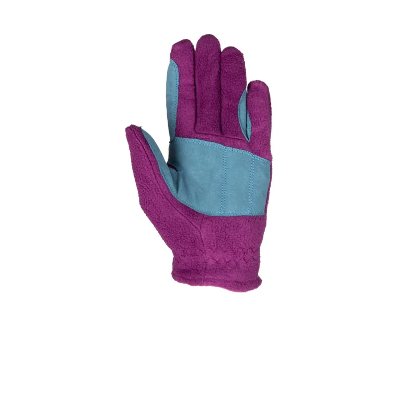 Hy Equestrian Thelwell Collection Pony Friends Fleece Riding Gloves - Imperial Purple/Pacific Blue -2