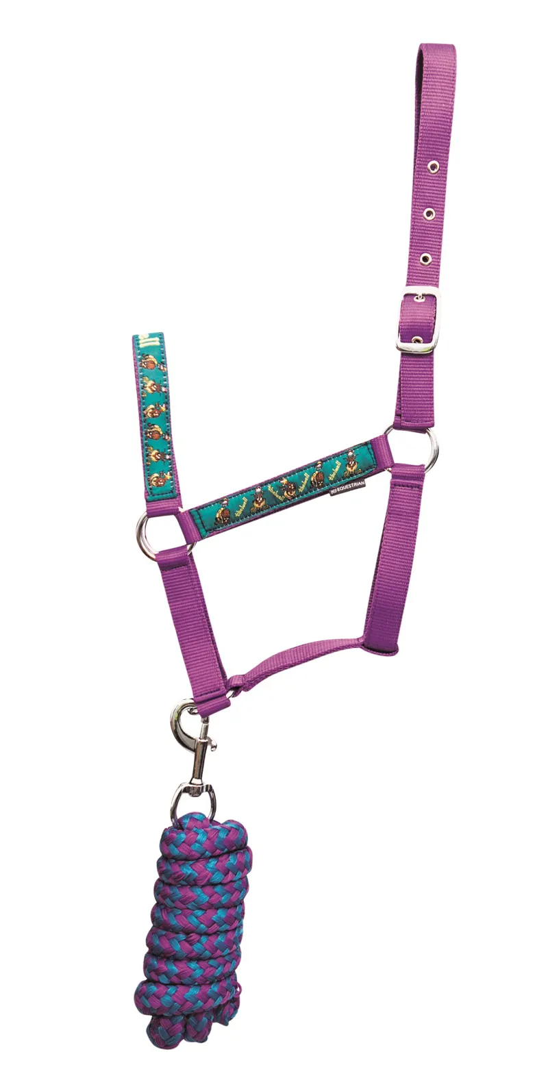 Hy Equestrian Thelwell Collection Pony and Friends Head Collar and Lead Rope - Purple/Blue