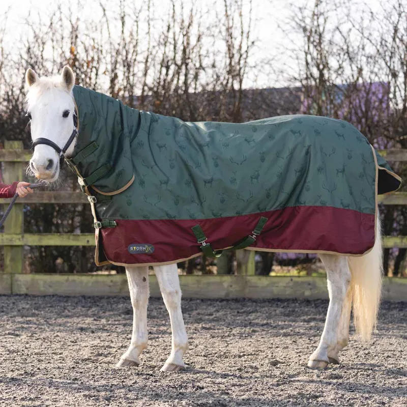 StormX Original Divine Deer 200g Combi Turnout Rug - Moss/Merlot/Fawn