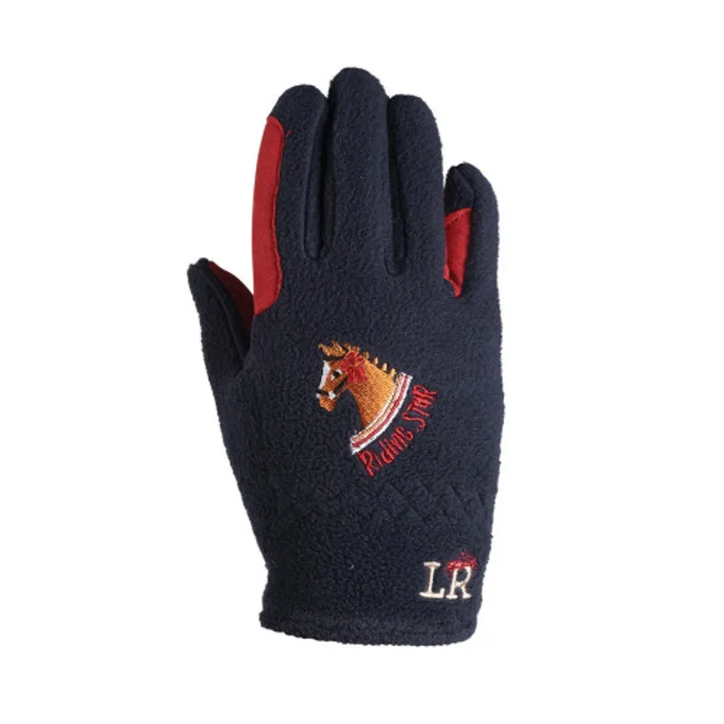 Little Rider Riding Star Collection Fleece Riding Gloves - Navy/Burgundy