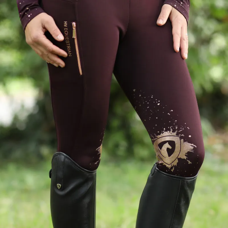 Hy Equestrian Enchanted Collection Riding Tights - Plum/Rose Gold-2