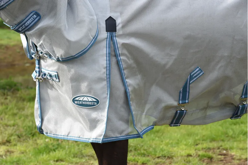 WeatherBeeta ComFiTec Hexi Shield Combo Neck Fly Rug - Silver/Teal Blue-9
