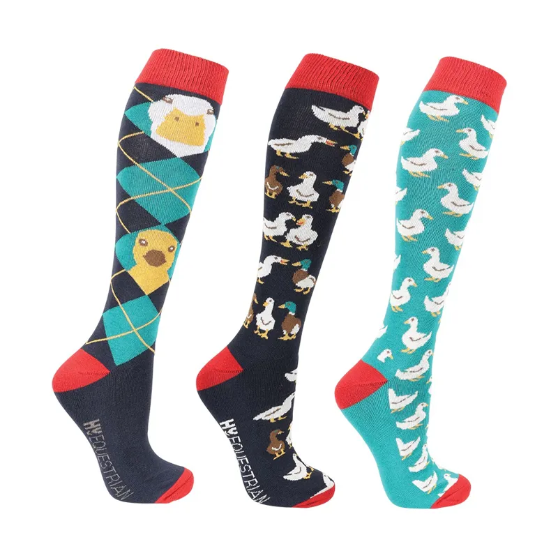 Hy Equestrian Ay Up Duck Socks - Pack of 3 - Navy/Red/Fern