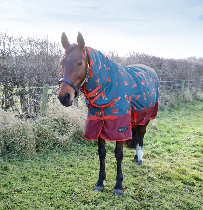 StormX Original Frivolous Fox 200g Combi Turnout Rug - Green/Red/Pumpkin-1