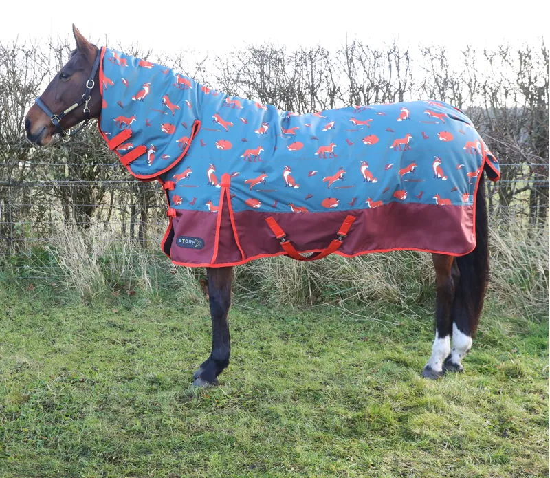 StormX Original Frivolous Fox 200g Combi Turnout Rug - Green/Red/Pumpkin