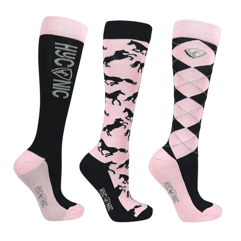 HYCONIC Pattern Children's Socks - Pack of 3 - Child 8-12 UK - Navy/Rose