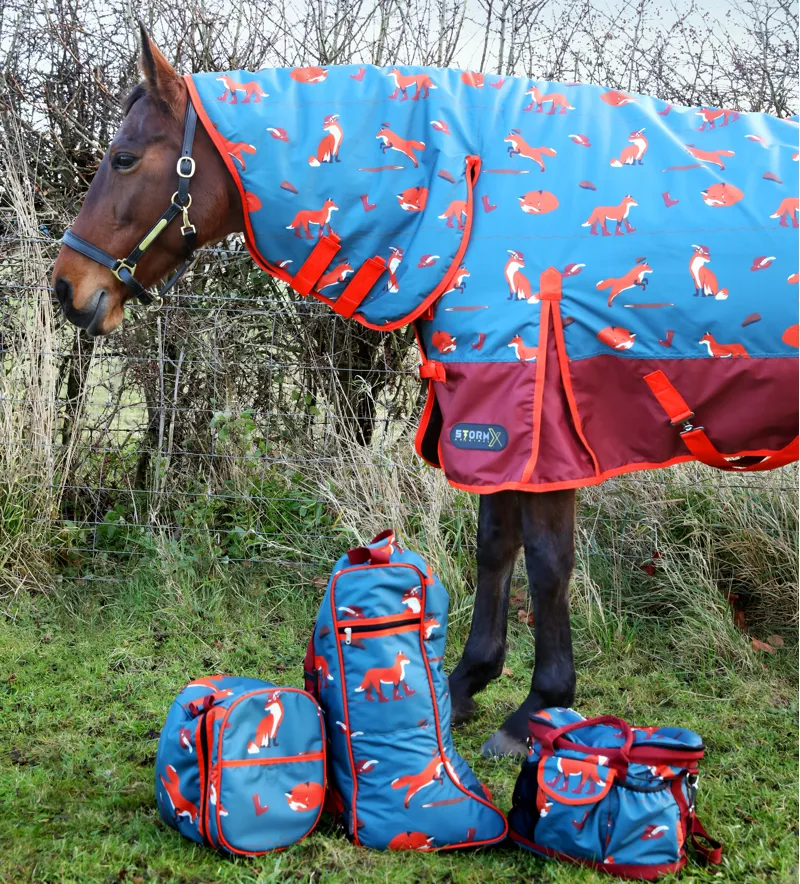 StormX Original Frivolous Fox 200g Combi Turnout Rug - Green/Red/Pumpkin-2