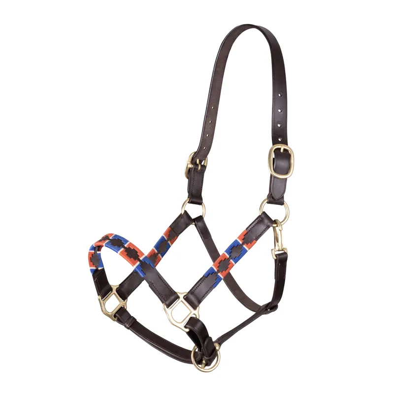 Shires Velociti GARA Leather Polo Headcollar - Red/Navy