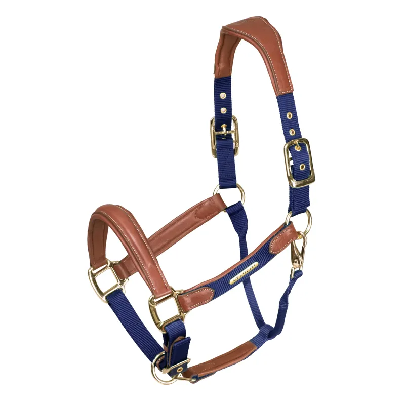 Shires Velociti Lusso Padded Leather Headcollar - Navy - Cob