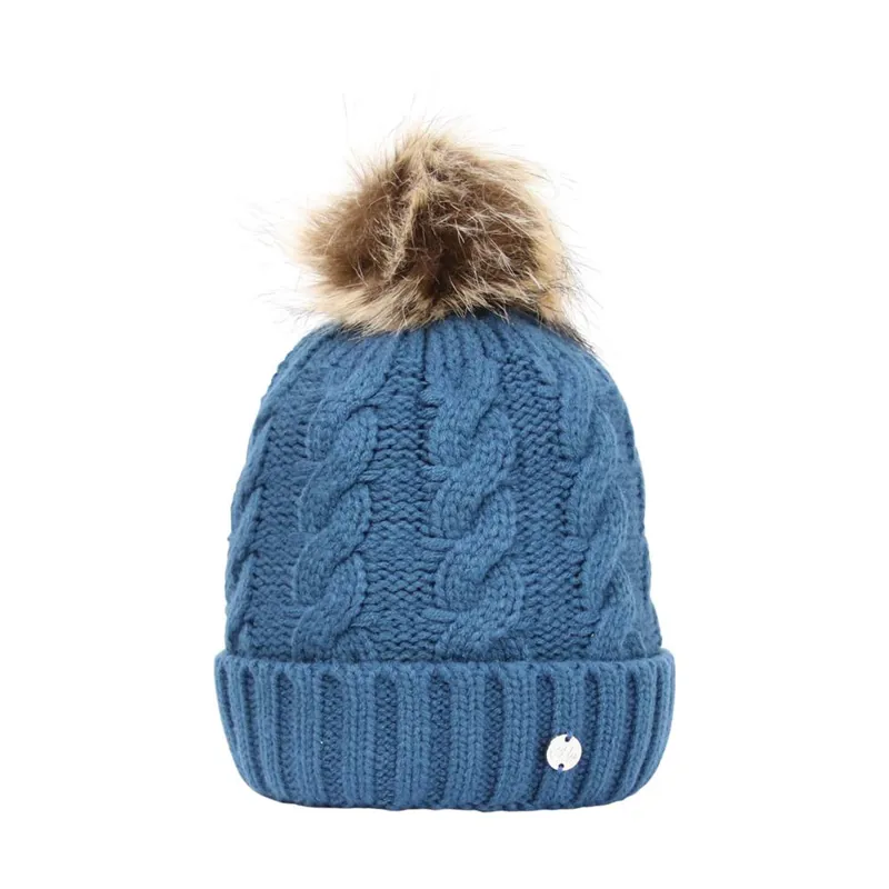 Hy Equestrian Melrose Cable Knit Bobble Hat - Petrol Blue