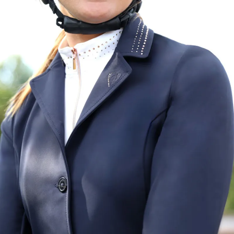 Hy Equestrian Roka Royal Show Jacket - Navy with Rose Gold Diamantes-5