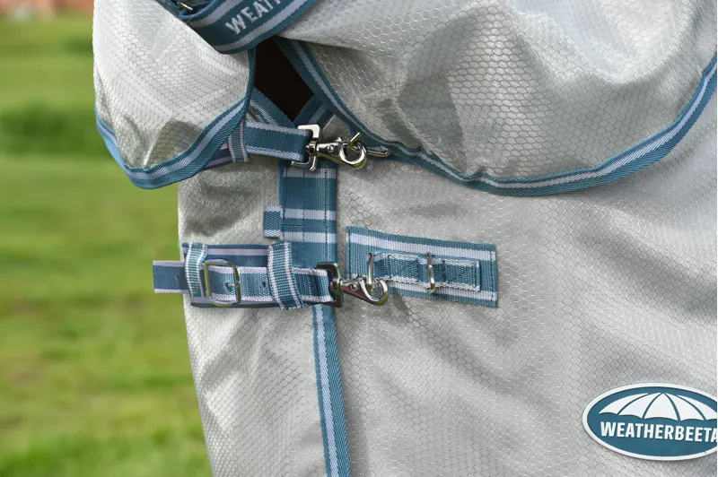 WeatherBeeta ComFiTec Hexi Shield Combo Neck Fly Rug - Silver/Teal Blue-10