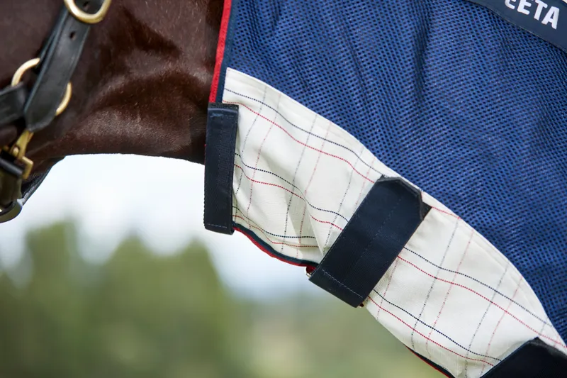 WeatherBeeta Breeze with Surcingle IV Combo Neck Fly Rug - White/Navy/Red-4