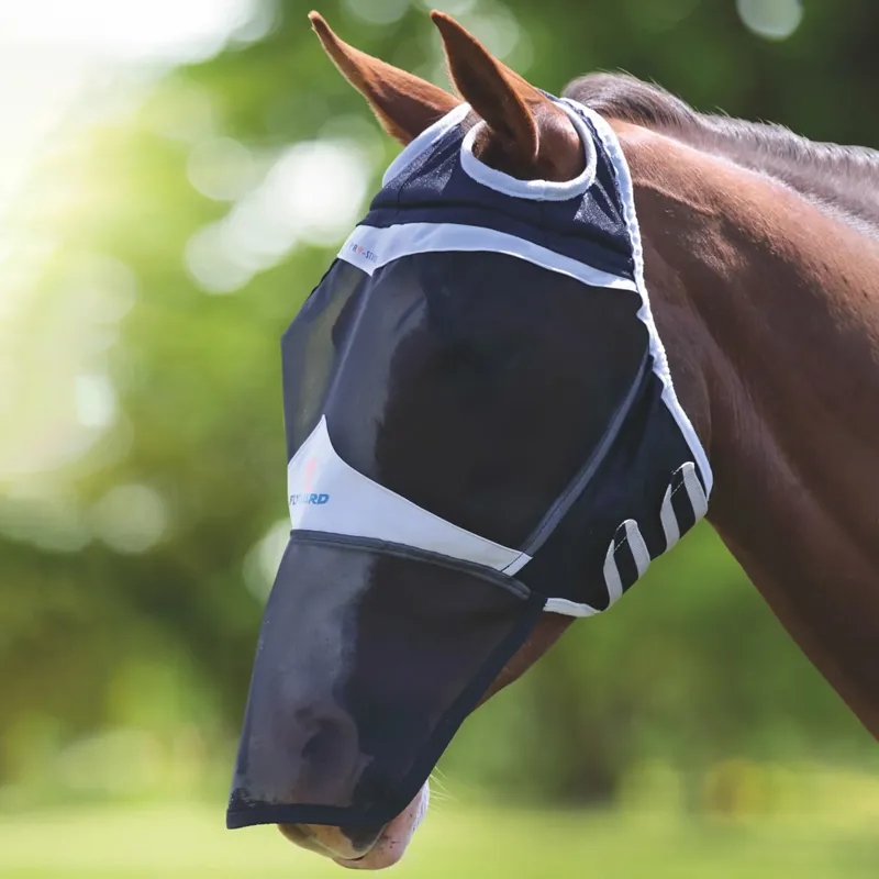 Shires FlyGuard Pro Fine Mesh Fly Mask with Ear Holes and Nose - Black - Full
