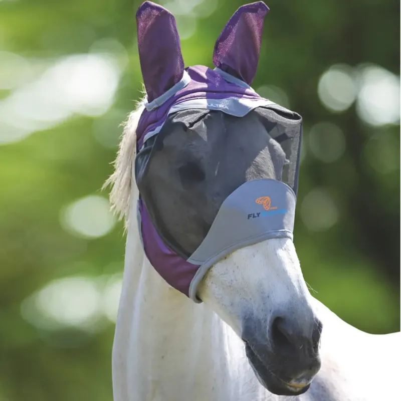 Shires FlyGuard Pro Deluxe Fly Mask with Ears - Purple - Full-1